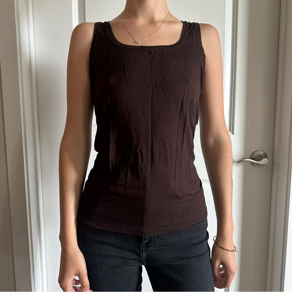 Brown Fitted Tank Top with Square Neckline